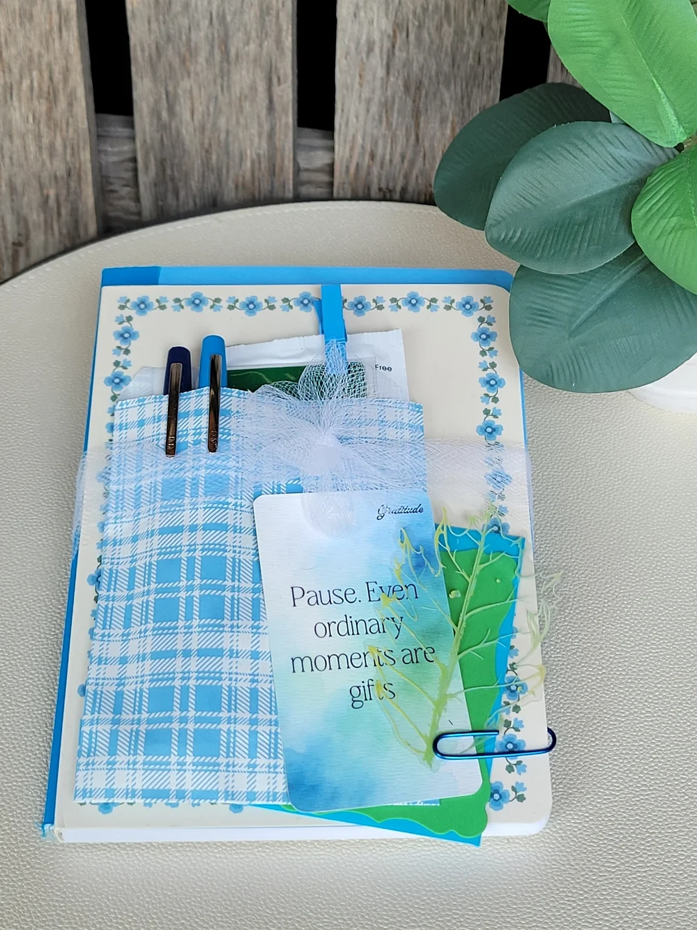Ordinary Moments Are Gifts -Blue Floral Accent Notebooks with Embellishments